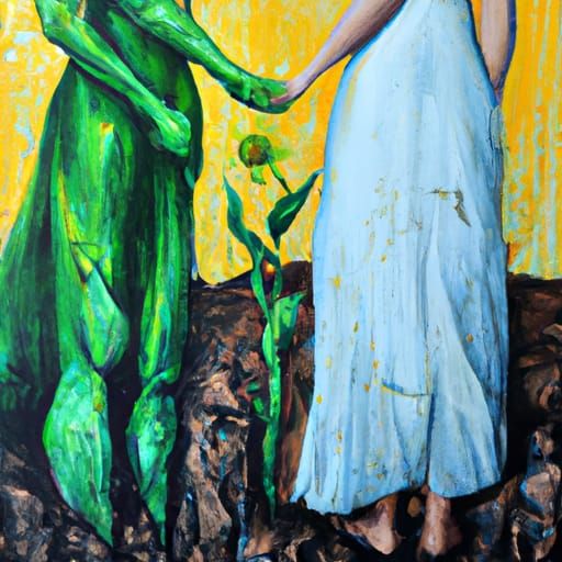 Organic Women Holding the World: Surrealist Oil Painting