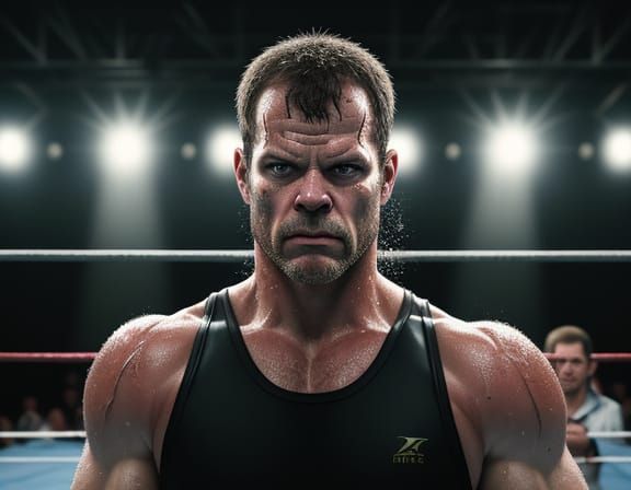 Intense Wrestler Portrait in a Realistic Style
