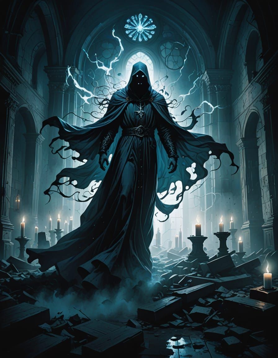 Ethereal Ghostly Figure in Abandoned Church, Inspired by Dar...