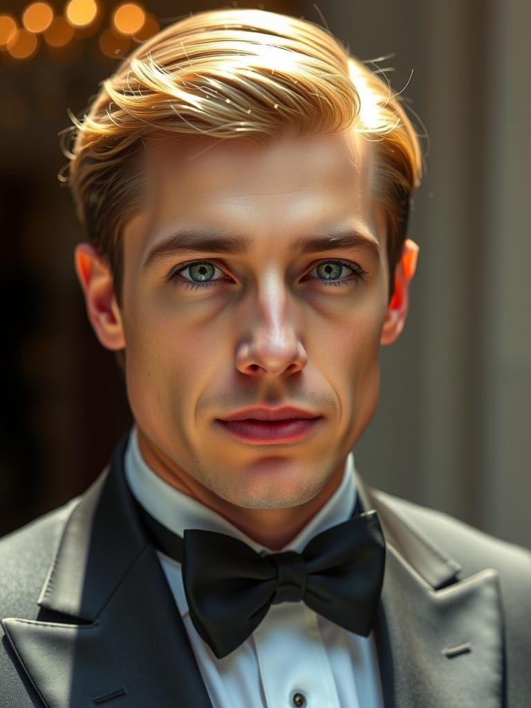 Sculpted Gentleman in Elegant Tuxedo Attire