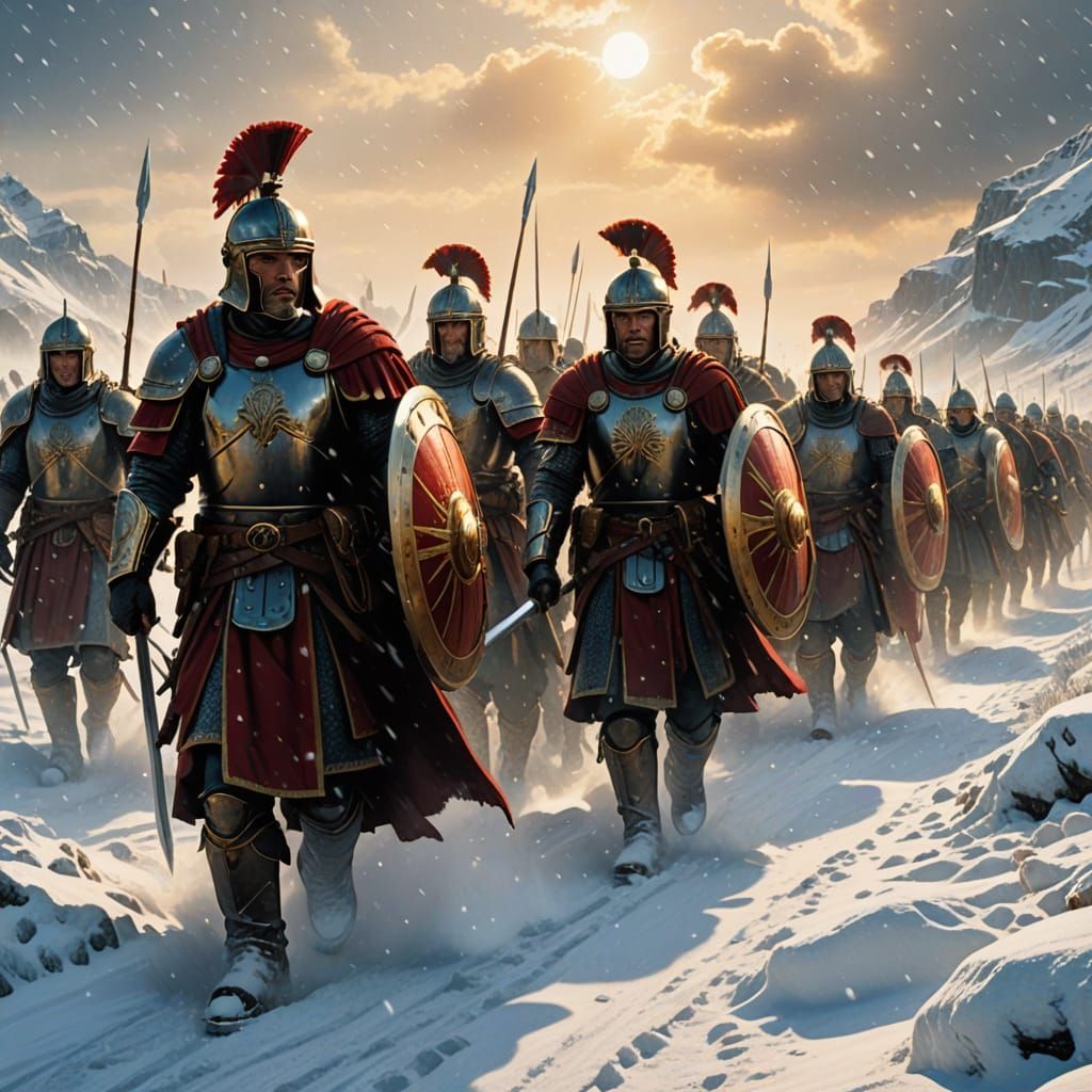 Roman Legionnaires March Out of the Blizzard in Comic Book S...