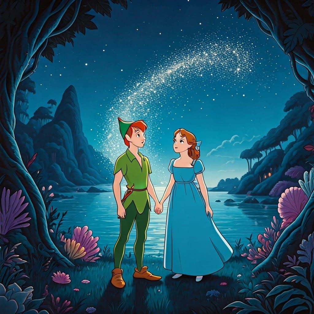 Peter Pan and Wendy in Neverland Night Sky
