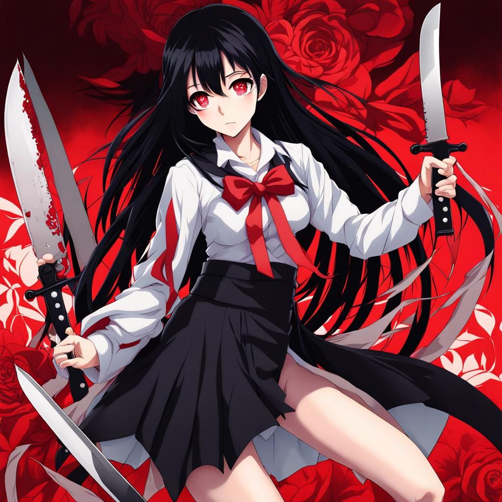 Yandere Woman with Knife in Anime Style
