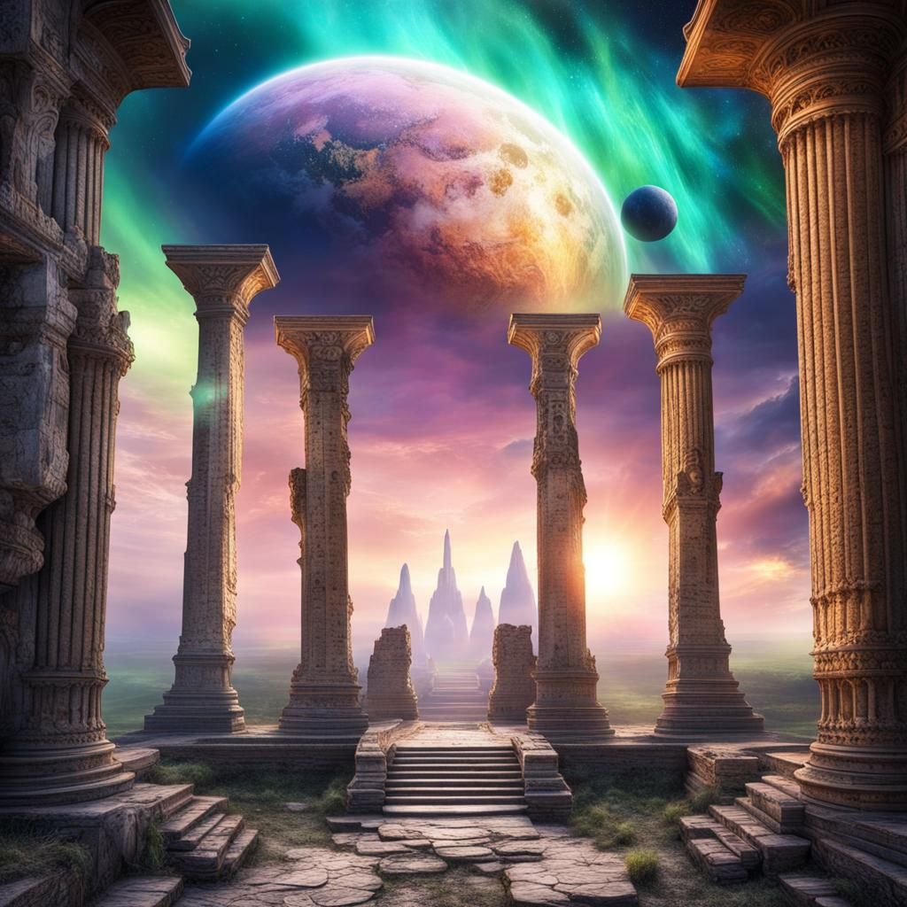 Dreamy Alien Realm with Ancient Ruins