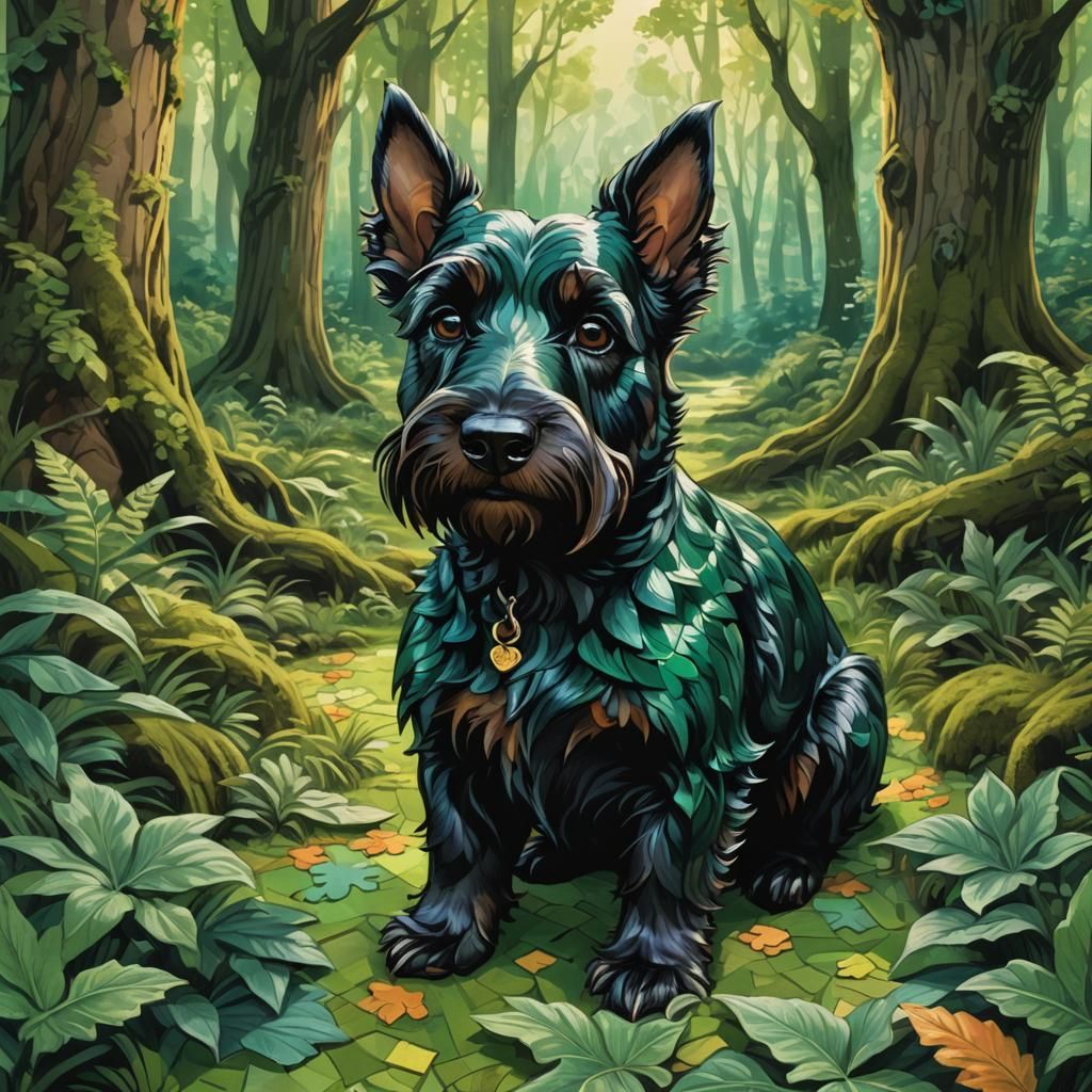 Puzzled Scottish Doowackle in Enchanting Forest