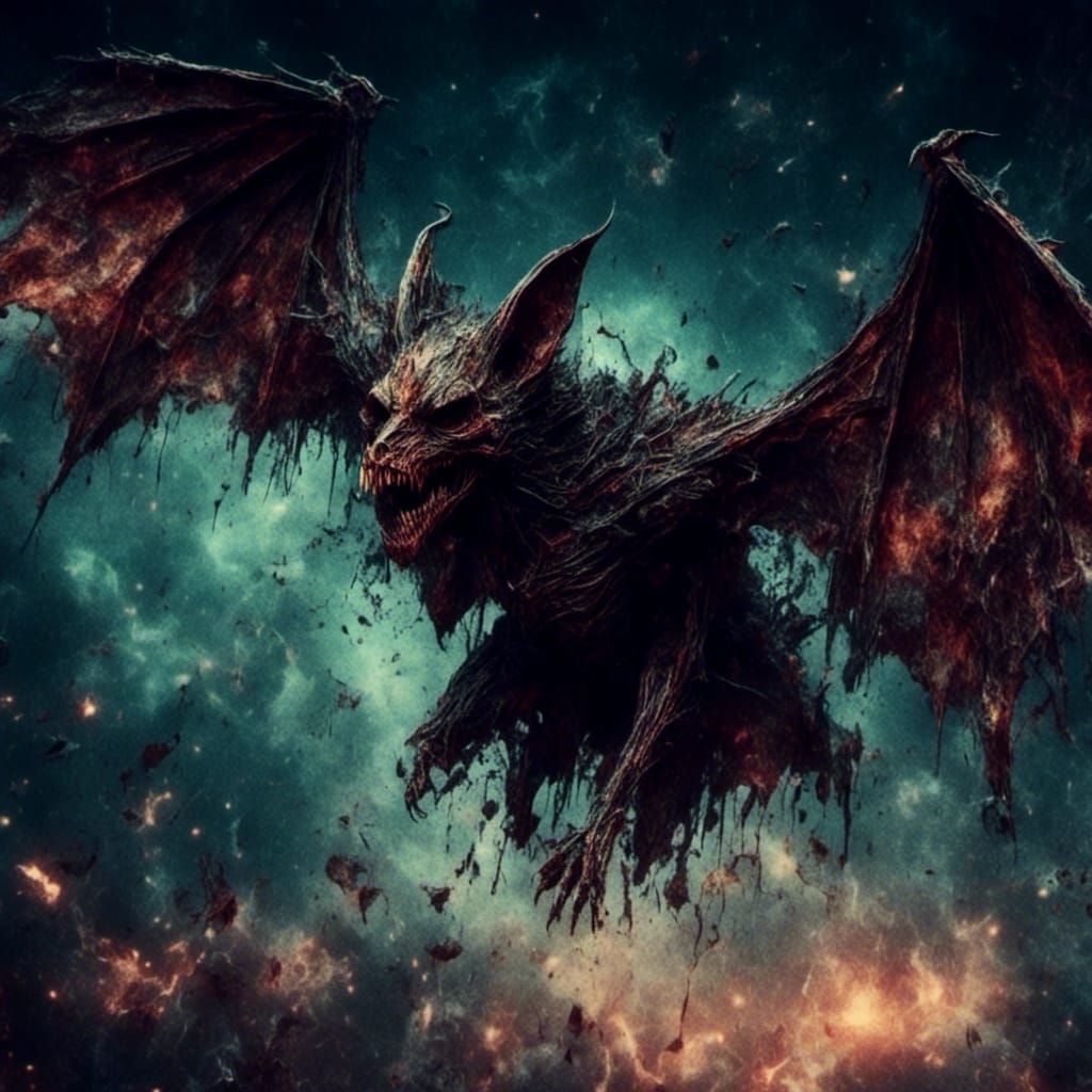 Anthropomorphic Bat Soaring Through the Night Sky