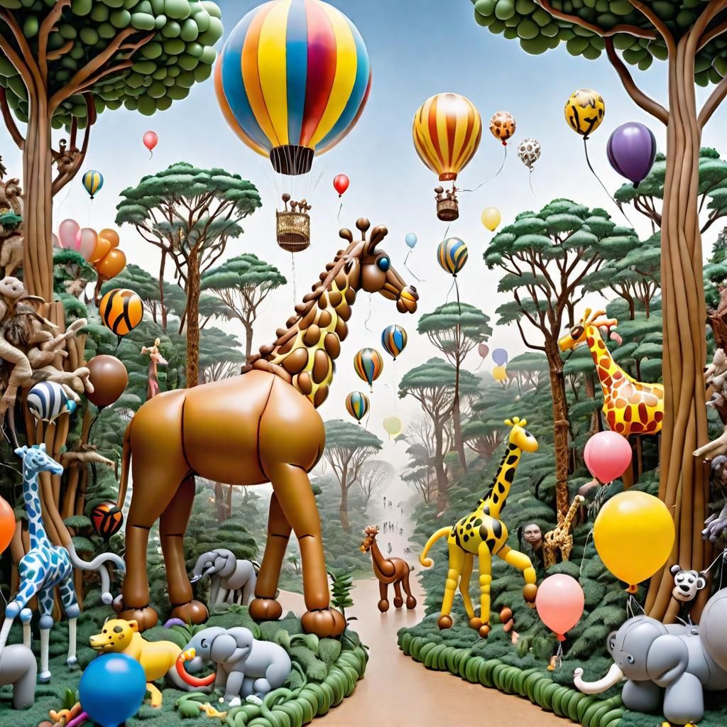 Balloon Animal Zoo in Hyperdetailed Landscape
