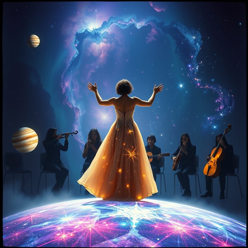 Cosmic Conductor in Vibrant Nebula