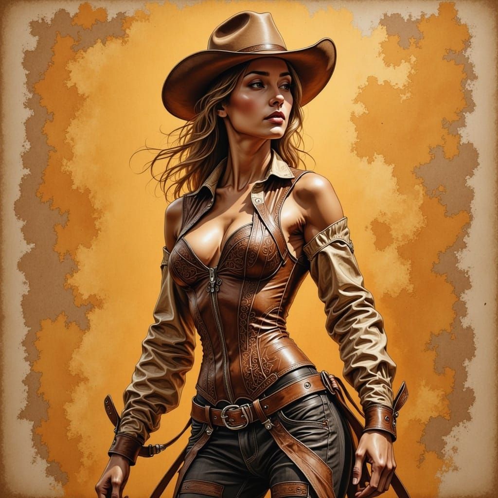 Dynamic Cowgirl in Abstract Impressionistic Style
