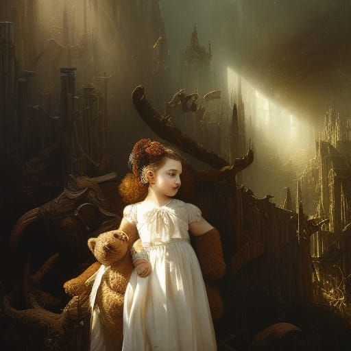 Haunted Teddy Bear in Asylum, Hyperrealistic Horror Art