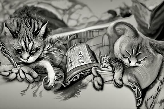 Cat Purring: 8k Ink Storybook Illustration