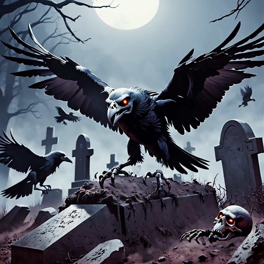 Skeleton Rises From Grave in Dark Fantasy Art