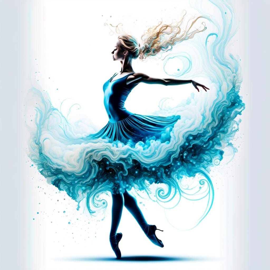 Smokey Blue Ballerina Ink Drawing