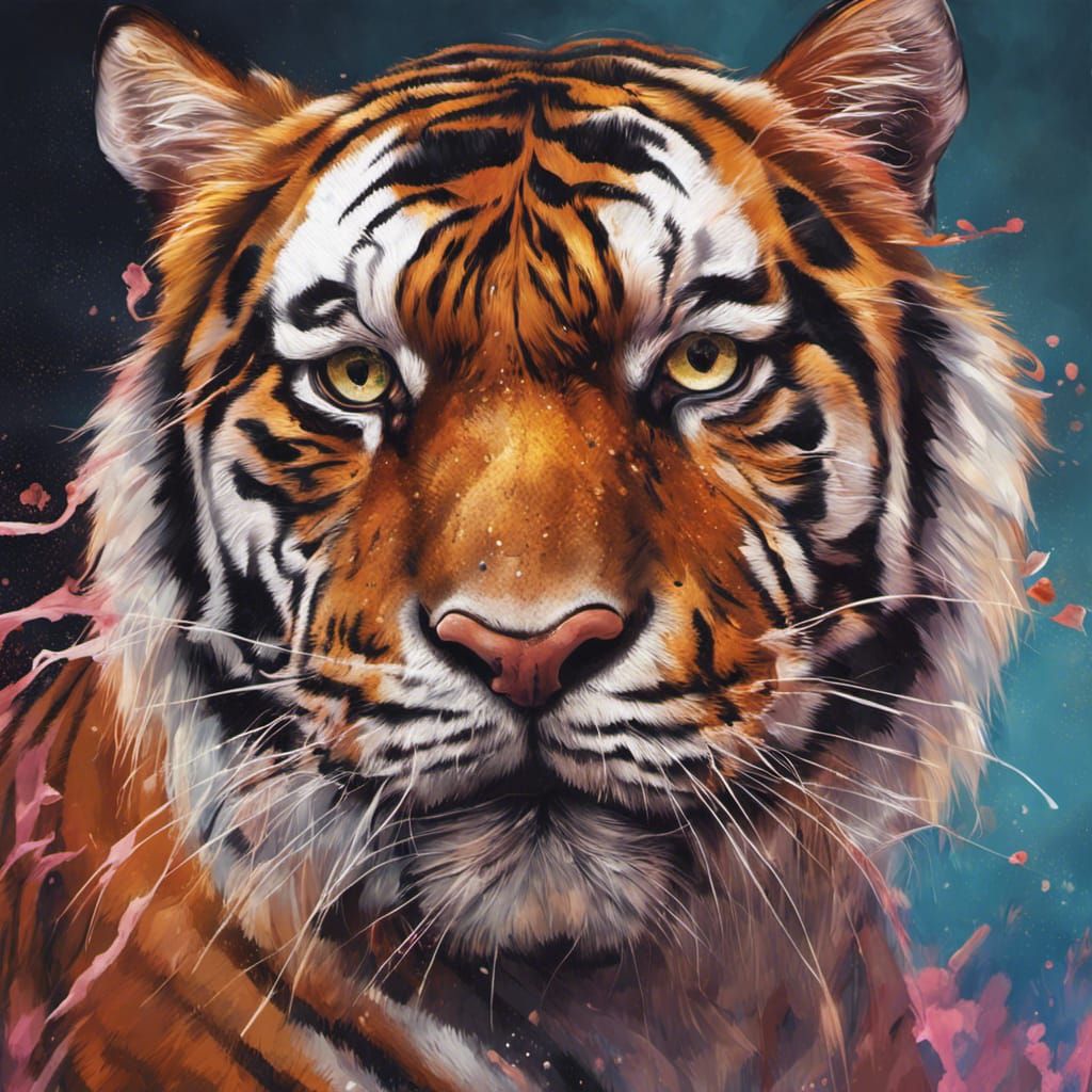 Hyperrealistic Tiger Portrait in Splash Art Style