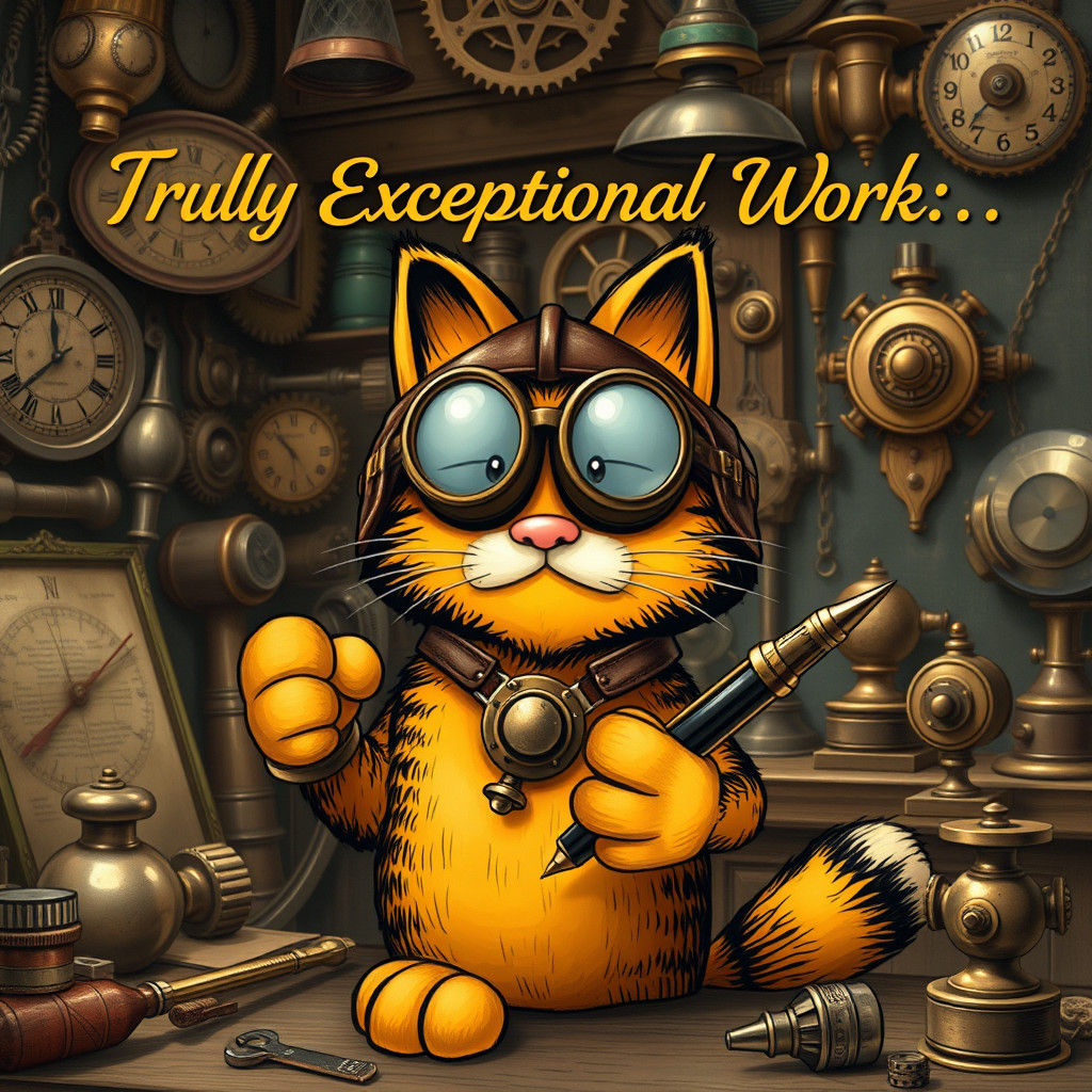 Steampunk Garfield Praises Inventive Genius