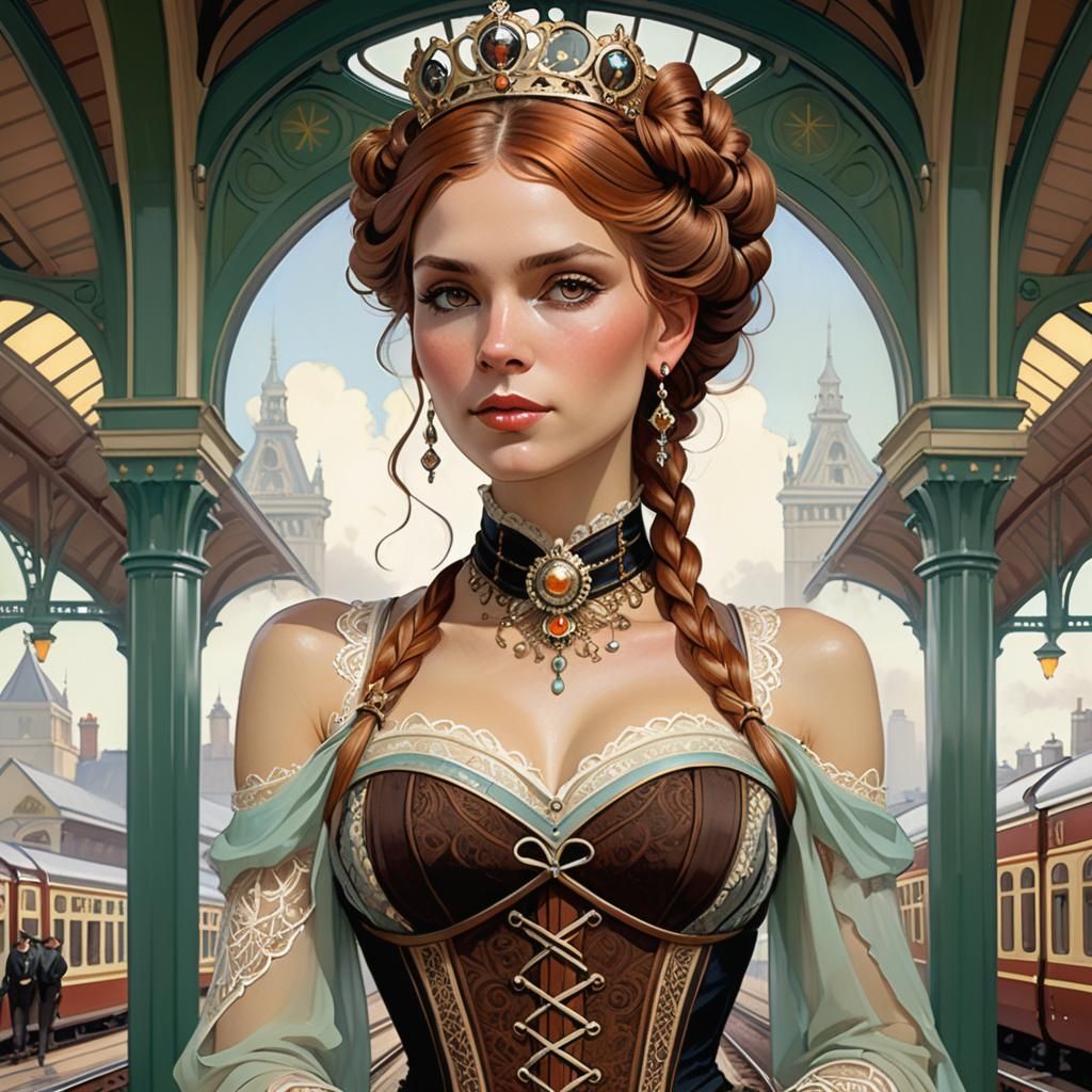 Girlish Maiden in Art Nouveau