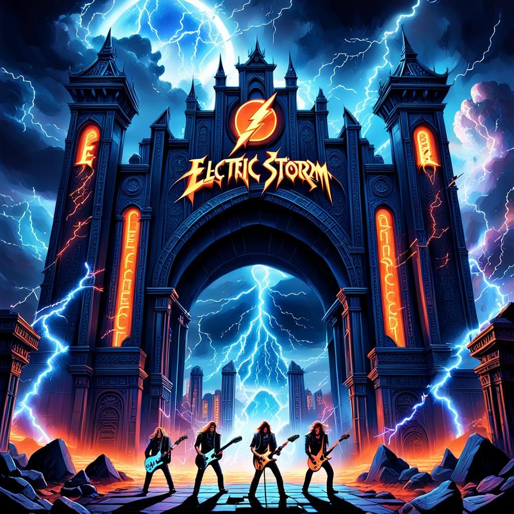 Electric Storm: 80s Rock Band Album Cover