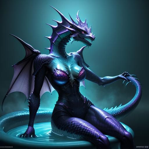 Surreal Glass Woman with Luminous Dragons