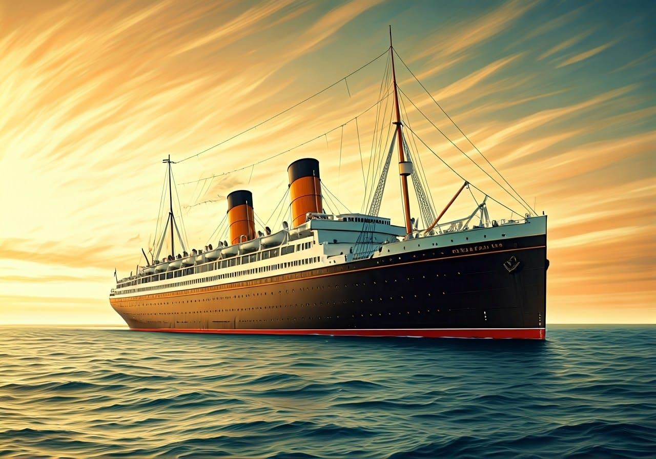 Majestic Ocean Liner Ship in Warm Golden Light
