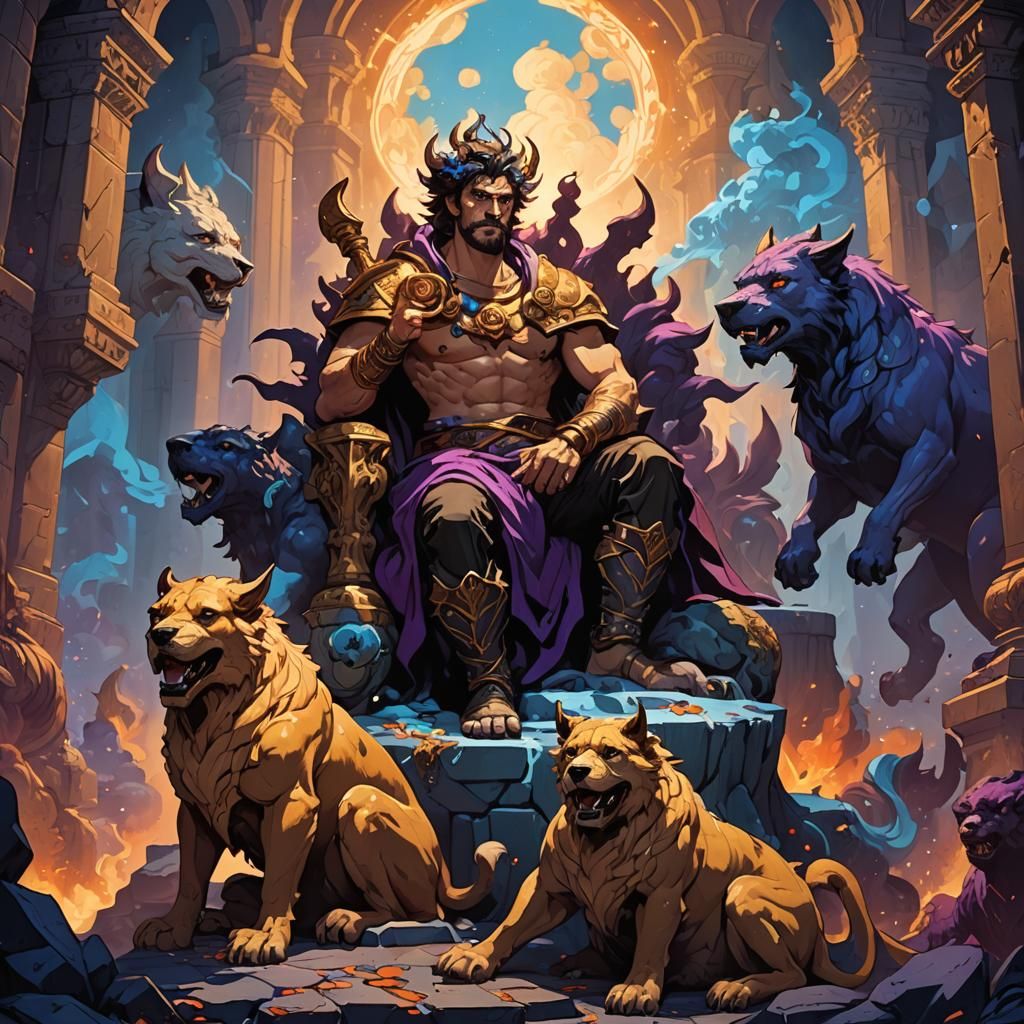 Zagreus and Cerberus in Underworld: Fantasy Concept Art