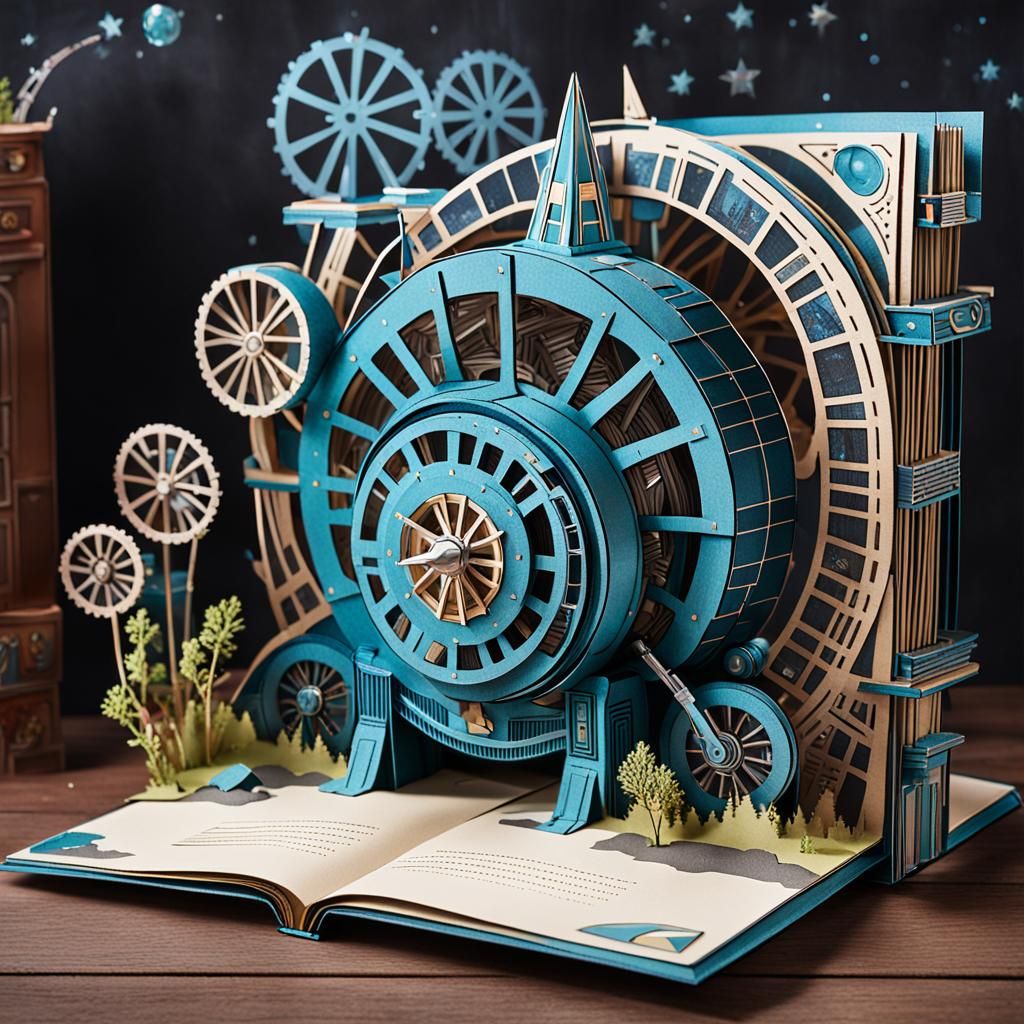 Wizard on Futuristic Motorcycle in Pop-Up Book