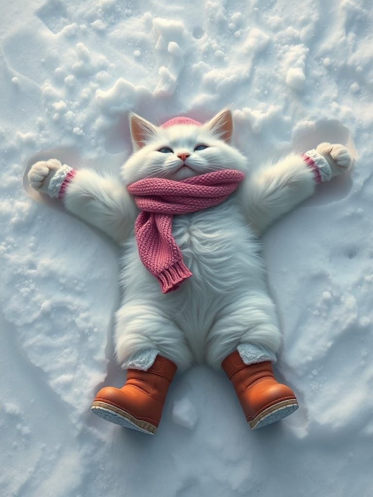 Whimsical Cat in Snowy Serenity