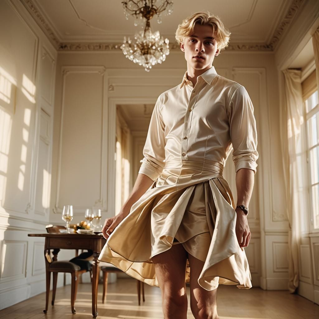 High-Fashion Photo of Young Man in Dress