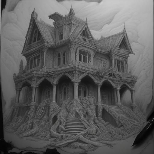 Hyperdetailed Charcoal Drawing of the House of Hades