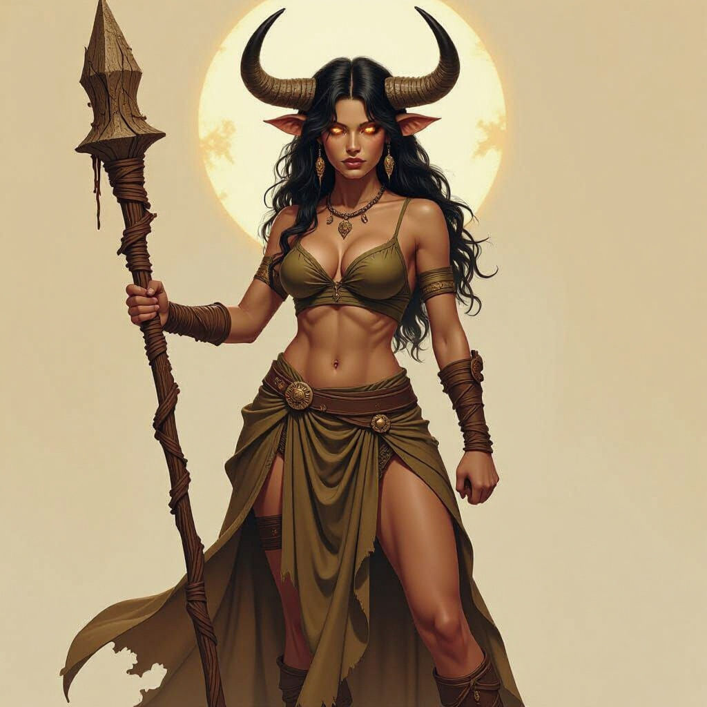 Female Minotaur Guardian with Earthroot Club