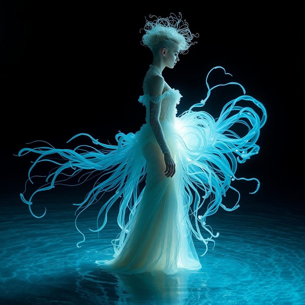 Ethereal Couture Inspired by Oceanic Bioluminescence