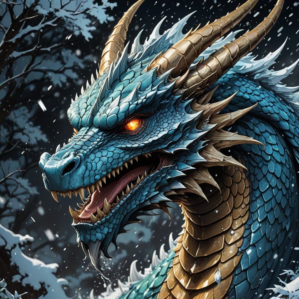 Cyberpunk-Style Dragon Rises from Icy Storm