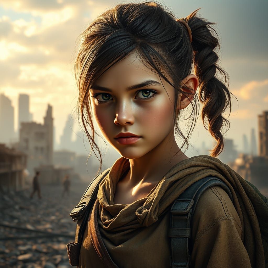 Girl Thrives in Ruined Cityscape