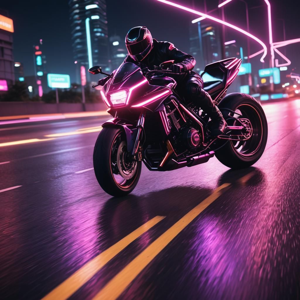 Neon Motorcycle in Synthwave Retrowave Style