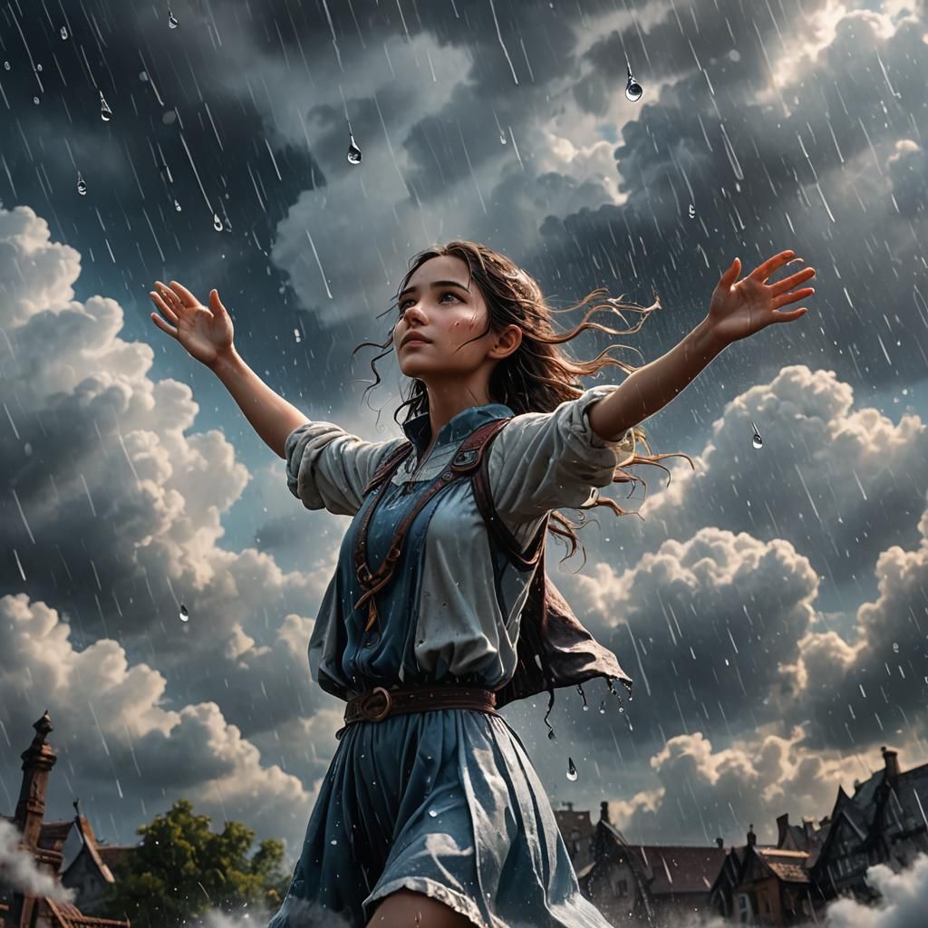 Cloud Girl Catching Rain: Fantasy Concept Art