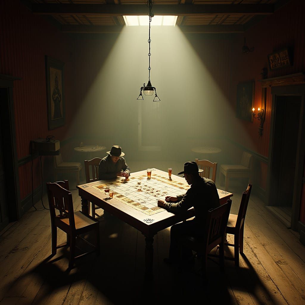 Epic Wild West Scrabble Showdown in Abandoned Saloon