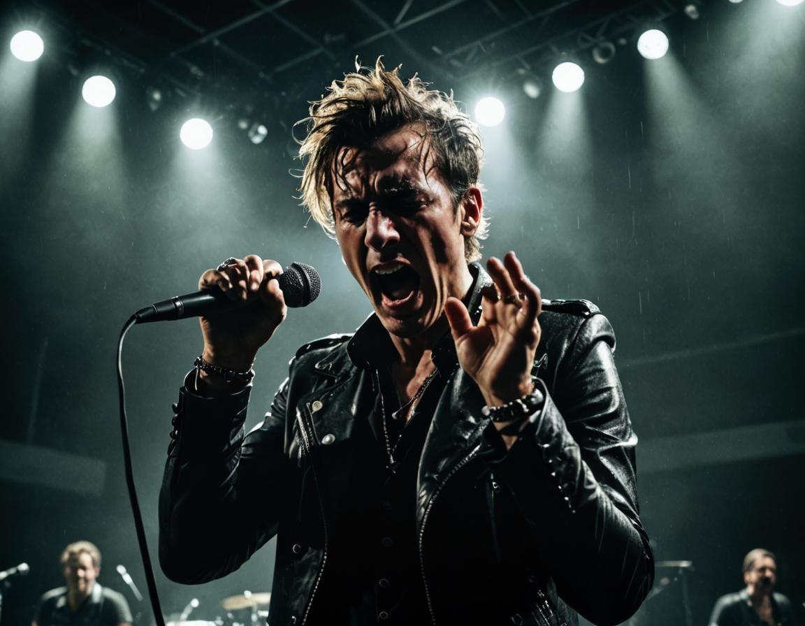 Rock Band Frontman Yelling in Concert: Dynamic Lighting