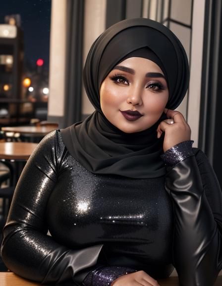 Detailed Portrait of Woman in Hijab at Night