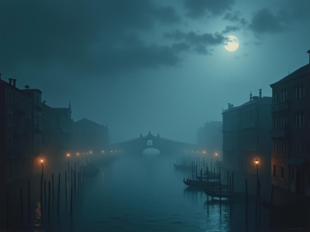 Venice Cityscape Painting in Gothic Realism Style