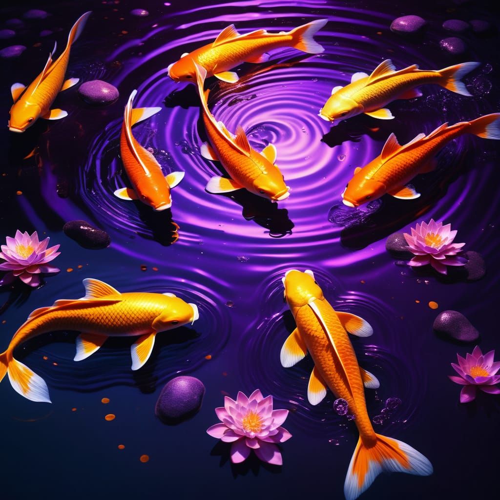 Liquid Gold Koi Swimming in Cosmic Lagoon