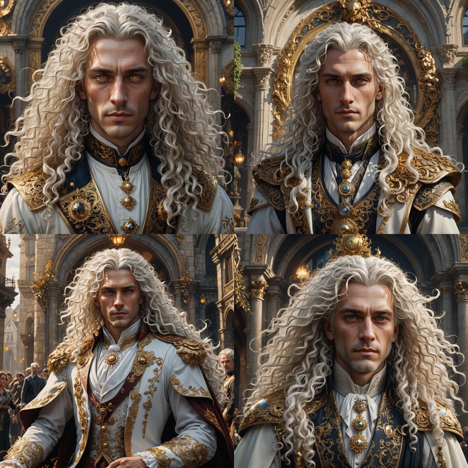 Elegant Androgynous Man with White Hair, Digital Painting