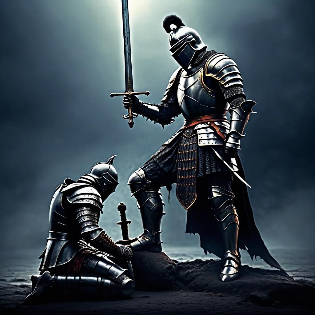 Black Knight Victorious Over Kneeling Warrior