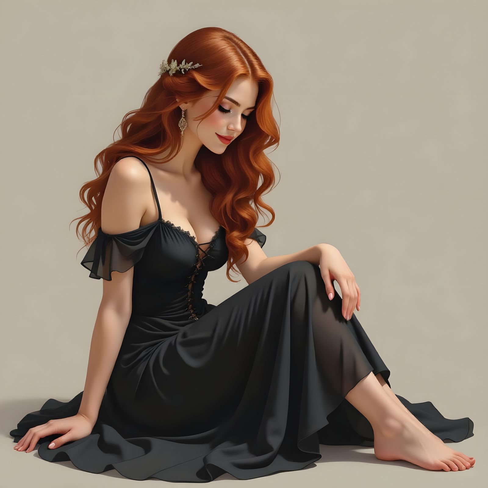 Norse Goddess in Rose and Black Fantasy Scene