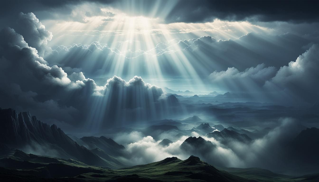 Ethereal Transparent Landscape Emerging from Clouds