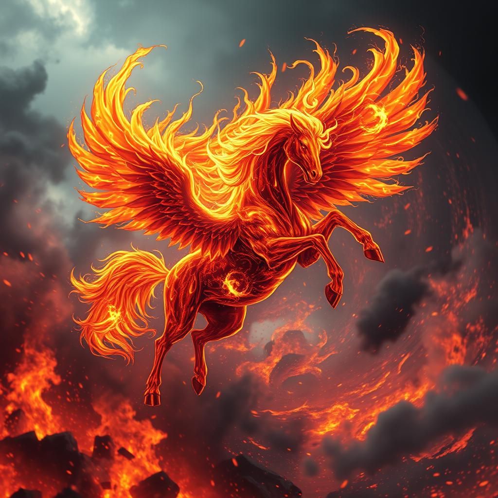 Majestic Fire Pegasus in 3D Anime Style