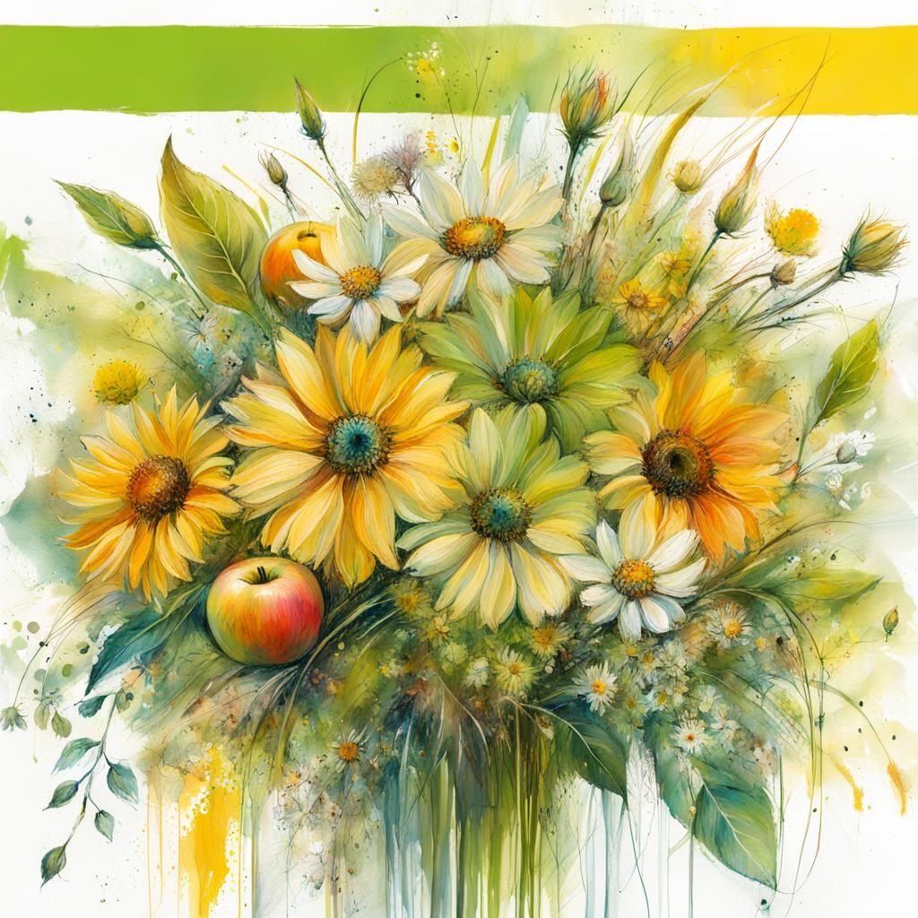 Joyful Summer Bouquet in Art Brut Style