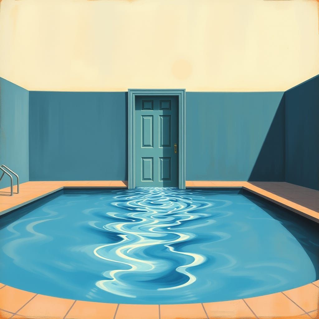 Surreal Doorway in Deserted Pool: An Op Art Dream
