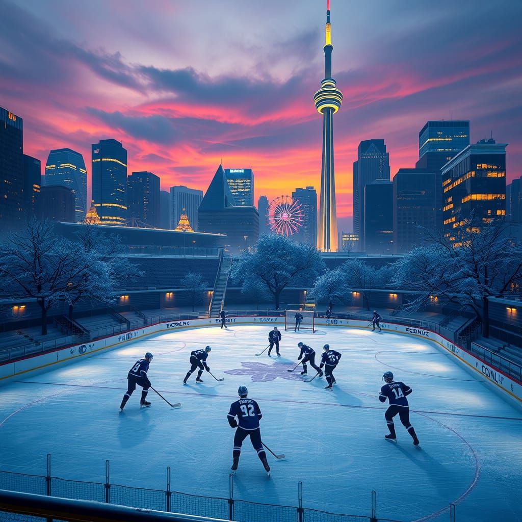 Hockey Rink at Dusk in Toronto's Magical Cityscape