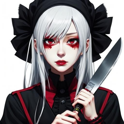 Yandere Girl with Knife in Anime Style