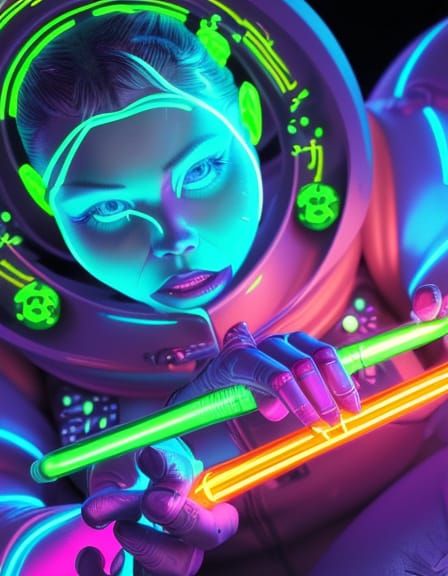 Michelin Man Takes Ozempic in Neon Sci-Fi Lab