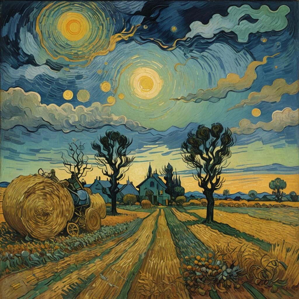 Surreal Harvest Twilight as Impasto Oil Painting